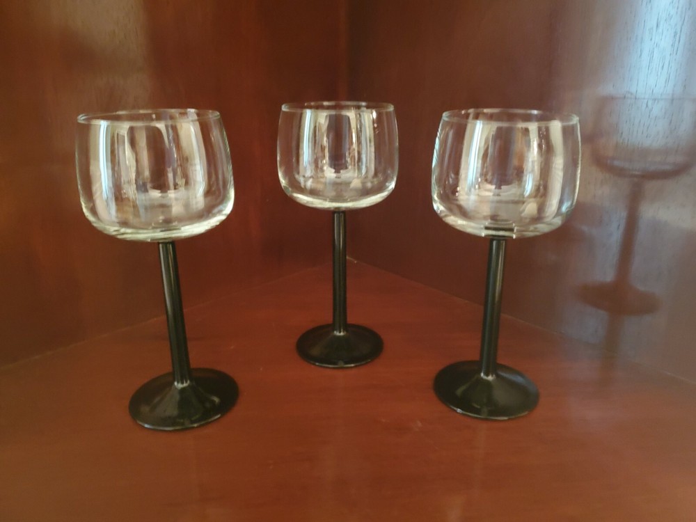 CRISTAL D’ARQUES-DURAND DOMINO SIGNATURE BLACK STEMMED CORIDAL GLASSES SET OF 3