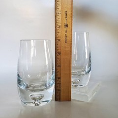 2 Clear Blown Art Glass Bubble in Heavy Base Tumblers Weighted 5″H Studio Discon