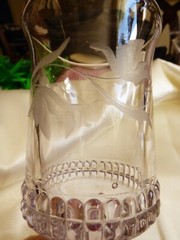VTG Clear light purple tint Glass Etched Floral footed stem Water Goblet Glass