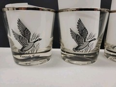 Vintage MCM Sportsman Series Low Ball Glasses Game Bird With Silver Rims