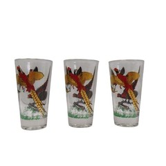 Lot Of 3 Vintage Hazel Atlas Glass 10oz. Tumbler Flying Pheasants