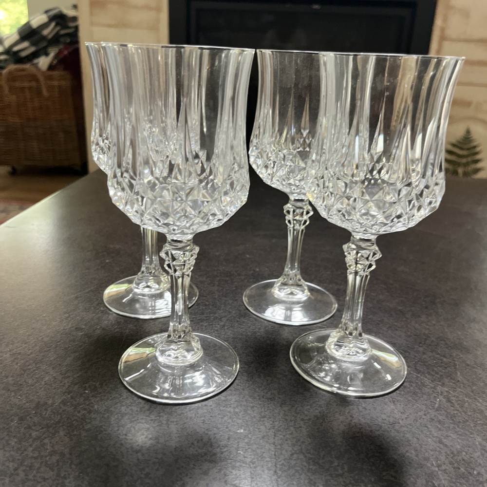 Vintage LONGCHAMP 4 Cristal D’Arques France 24% Lead Crystal Wine Glasses 6oz