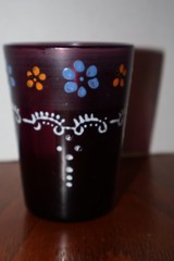 VINTAGE VICTORIAN AMETHYST HAND PAINTED ENAMEL PANELED JUICE TUMBLER GLASS