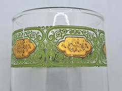 Vintage MCM Green and Gold Filigree Lace Stemmed Glassware Drinkware – Set of 6