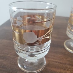VTG 4 Gold Floral Cordial Clear Glasses with Gold Trim Hollywood Regency