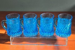 VTG Lot of 4 INDIANA GLASS Turquoise Regal Blue Diamond Point 4.5″ Tankard Mugs
