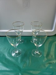 Set/4 Lenox Mansfield 6” Tall Gold Rimmed Crystal Wine/water Glasses