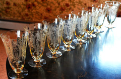 Vtg Set 8 LA FLEURE YELLOW 5 7/8″ Etched Deco ICED TEA Glasses TIFFIN FRANCISCAN