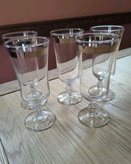 Vintage Libbey Silver Platinum Rim Parfait Glasses Flared Pedestal Footed Set of