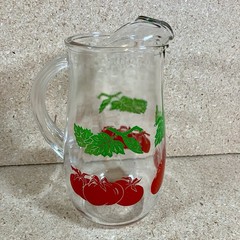 Vtg 1950’s Glass Tomato Juice Pitcher and Four Juice Glasses Swanky Swig Style