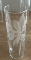 7 Vintage Libbey Clear Etched Highball Tom Collins Glasses Tropical Flower
