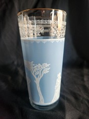 Vintage Jeannette Glass Hellenic Blue Tumbler 6.5” Grecian Wedgwood Style MCM