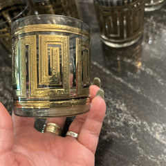 Vintage Culver Gold Greek Key Barware Double Old Fashioned Glasses Set of 8