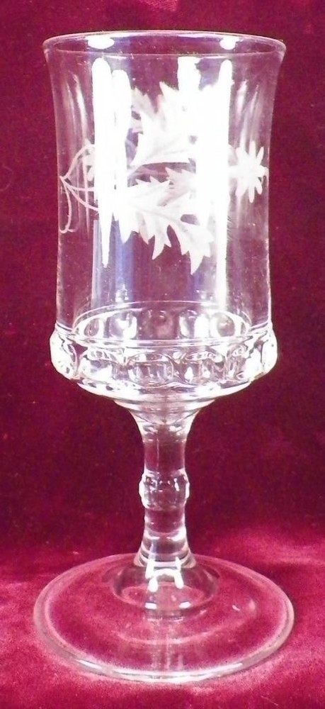 Dakota Goblet Ripley & Co Clear Glass Etched Oak Leaves EAPG 1885 Antique #26