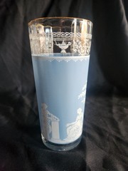 Vintage Jeannette Glass Hellenic Blue Tumbler 6.5” Grecian Wedgwood Style MCM
