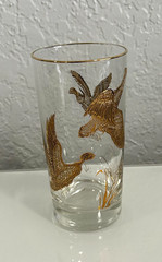 Vintage Libbey Drinking Highball Glasses Gold Embossed Geese Flying . Set of 6.