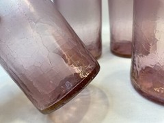 4 Peter Vizzusi Magic Sands Art Glass Iridescent Mauve Pink Crackle Tumblers