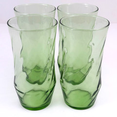 Green Swirl Optic Glass Tumblers 6 1/8″ Vintage Barware Set of 4