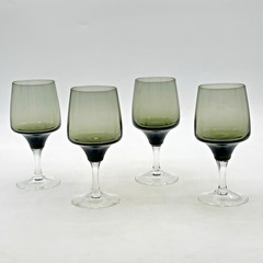 4 Sasaki Harmony Smoke Small Wine Sherry Glasses – Japan Vintage MCM 5″ H EUC