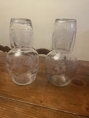 Set of 2 Etched Floral Glass Carafe and Tumbler Four-Piece Set