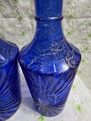 SALE! WAS 26. VTG MCM PR ART DECO STYLE COBALT/MARBLED BAR BOTTLES