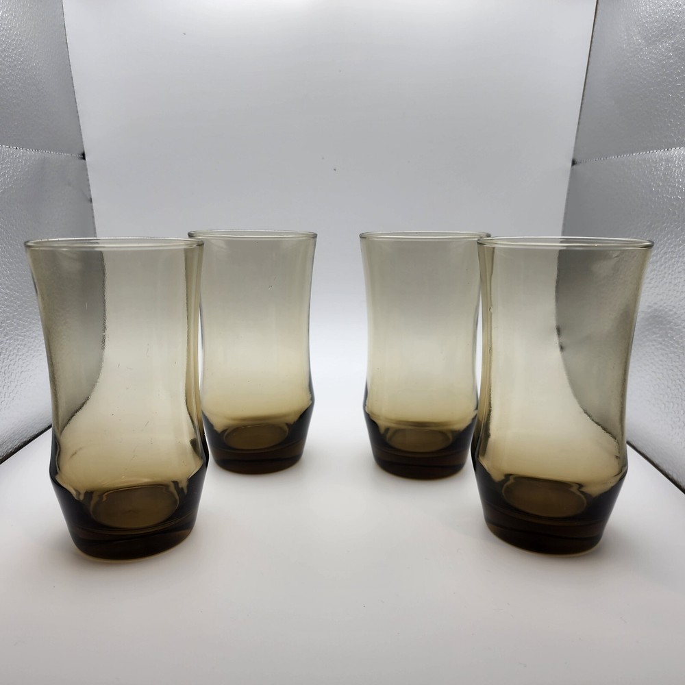 Libbey Apollo Tawny Brown Flat Tumbler Drinking Glasses 13 oz Set of 4 Vintage
