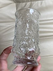 Lot 2 Vtg Tumbler Glasses Pressed Raised Clear Glass Floral Flower 2 Piece Mold