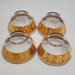 Vtg Set Of 4 Signed Culver 22k Gold Glass Fruit/Snack Bowls Florentine Pattern