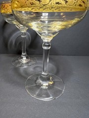 VTG Set of 5 Cristalleria Fratelli Fumo Crystal 24k Gold Rim Champagne Glasses