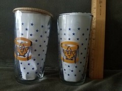 Hazel Atlas Pint Sour Cream Drinking Glass Bicentennial Set Of 2 One Lid, Vtg