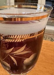 Vintage Amethyst Purple Glass Etched Wine Goblet – Gold Trim & Frosted Band