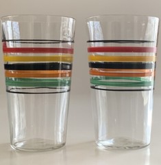 4 Vintage Striped Paneled Bands Juice/bar Glasses 4 Oz – 3.75” Rare Size NICE