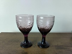 Libbey Garden Vine Violet Water Glass Goblet Set of 2 Vintage Glassware USA