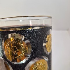 Vintage Gold Coin Rocks Glasses Black Sand Crust Textured Barware Set of 3