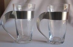 2 Glass & Metal Latte Mugs Villeroy & Boch New Wave Caffe Pattern 6″
