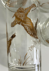 Vintage Libbey Drinking Highball Glasses Gold Embossed Geese Flying . Set of 6.