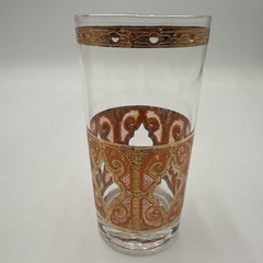 MCM Signed Culver 6 High Ball Glasses Orange 22K Gold Scroll