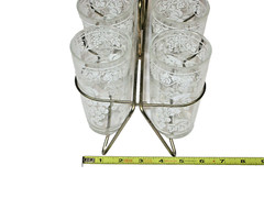Vtg Hazel Atlas White Grape Vines Glasses Set 6 W/ Drink Caddy MCM Retro Barware