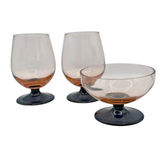 Vintage Brandy Snifters Set of 2 Pink/Blue Stem & Bowl-Ukraine Vintage Glassware