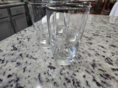 Vintage Set of 6 Libbey Platinum Rimmed Clear Glass Tumblers with Platinum Rim