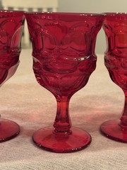 Vintage Argus Red Ruby Heavy Water Goblet 6.5” Set Of 4 With Thumbprint Pattern