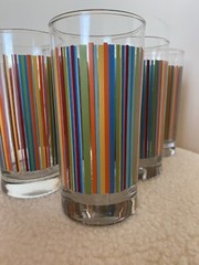 Vintage Retro Highball Striped Rainbow Drinking Glasses Water And Juice Set of 6
