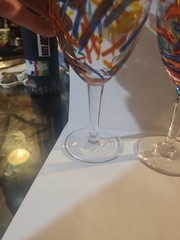2 Pier 1 Imports Multicolor Confetti Hand Blown Art Glass Wine Goblets 8″ 90s