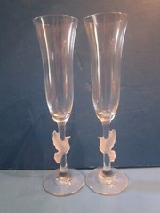 2 GORHAM AMORE DOVE Crystal Toasting Champagne Flutes Wedding Love Birds