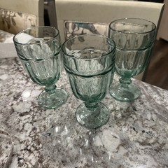 Vintage Libbey Duratuff Gibraltar Green Wine/Water Goblets, Set Of 3