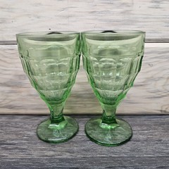 2 VINTAGE Hazel Atlas Glowing Depression Glass Company COLONIAL BLOCK GOBLETS