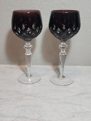 Cristallerie Lorraine France Colored Crystal Wine Glasses Goblets Set of 7