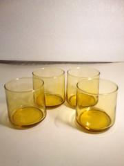 Vintage MCM Libby? 1970’s Tumblers Drinking Glasses Gold Amber Lot of 4