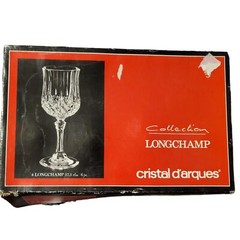 4 Piece Vintage Lonchamp Genuine Lead Crystal France 6 Oz Goblet Glasses W/Box