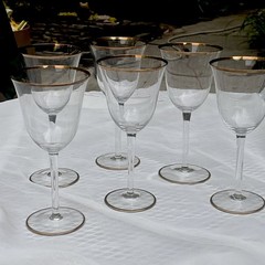 Vtg 6 Baccarat France Directoire Gold Trimmed Crystal Tall Wine Glasses 8″ Tall